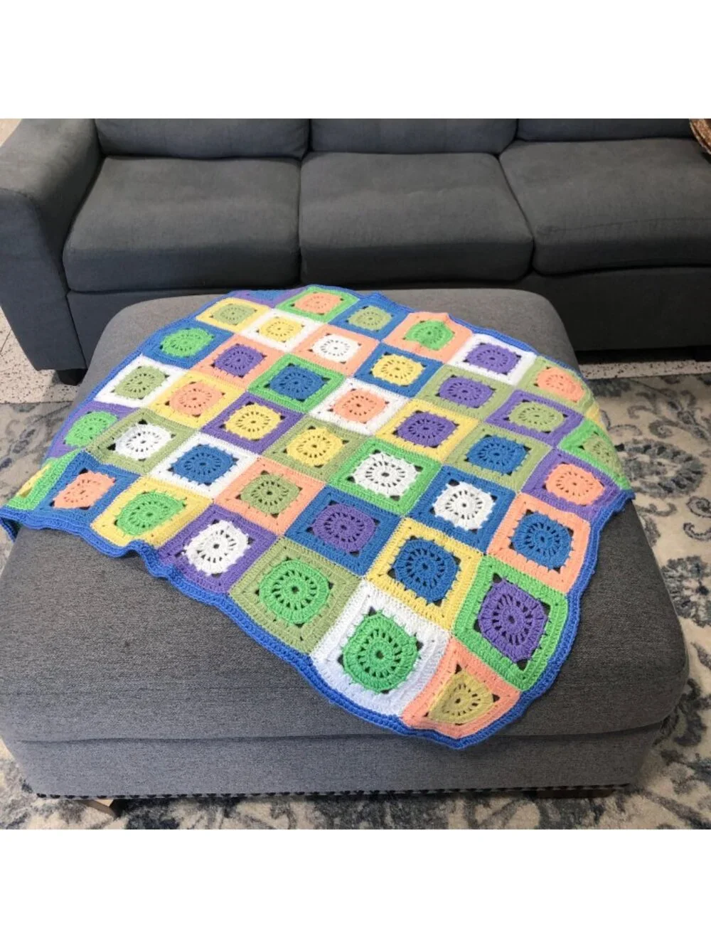 Handcrafted Crochet Granny Square Blanket Colorful 44x30 Inches Pastel Multicolo